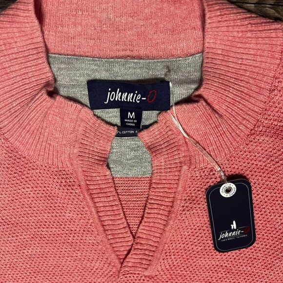 NWT Johnnie-O Belmore Sweater Coral Pink Cotton Blend V-Neck Pullover Size M - Picture 3 of 8